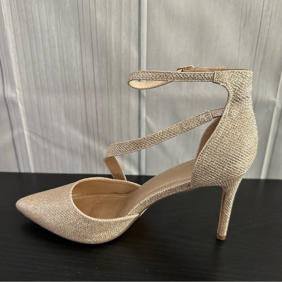 DREAM PAIRS Women's Gold Glitter High Heel Pointed Toe Stiletto Ankle Strap - Picture 5 of 5